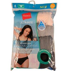 NWT Hanes 4 Pair Nude Grey Black Ultimate Microfiber Comfort Bikini Panties Size
